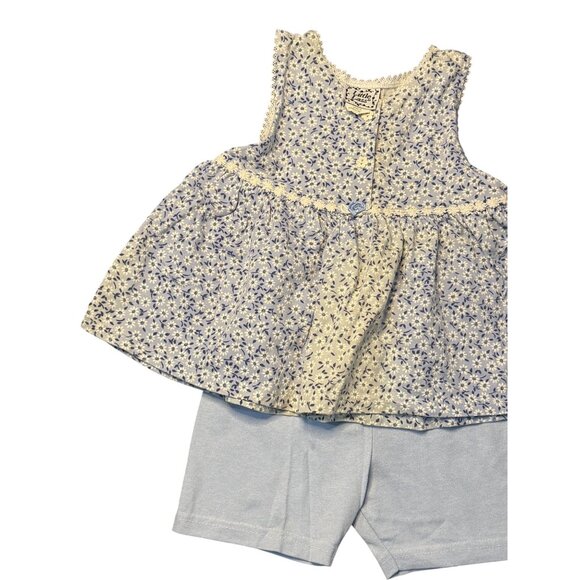 VTG Little Lass Girls 4T 2-Pcs Matching Outfit Baby Blue 90's Floral Lace Retro - Picture 2 of 13